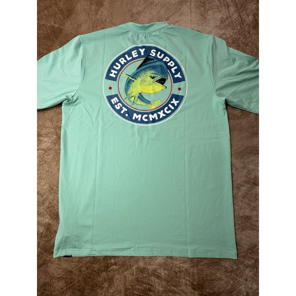 NWT Hurley RASHGARD Mint green surf tee,  Size Medium Fishing